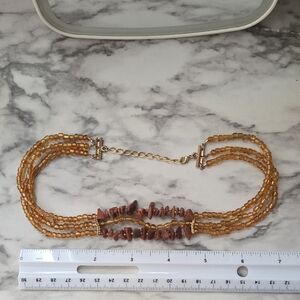 Elegant Gold and Brown Beaded Choker Necklace